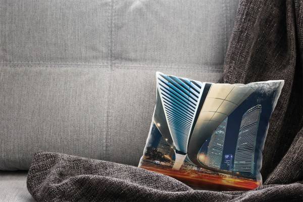 Paul Sinus Art Urban und City, rot, blau, Lichtlinien, Nacht, Brücke Deko Kissen 40x40cm für Couch Sofa Lounge Zier Zeitlich begrenztes Angebot