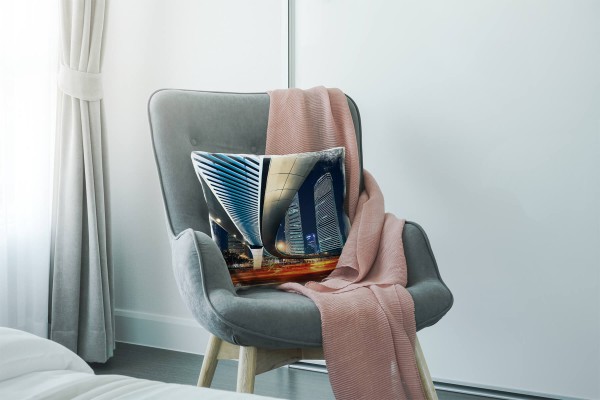 Paul Sinus Art Urban und City, rot, blau, Lichtlinien, Nacht, Brücke Deko Kissen 40x40cm für Couch Sofa Lounge Zier Zeitlich begrenztes Angebot