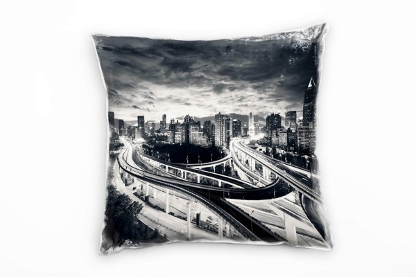 Paul Sinus Art Urban und City, schwarz, weiß, Shanghai, Nacht Deko Kissen 40x40cm für Couch Sofa Lounge Zierkissen