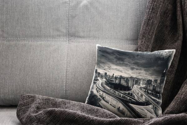 Paul Sinus Art Urban und City, schwarz, weiß, Shanghai, Nacht Deko Kissen 40x40cm für Couch Sofa Lounge Zierkissen Exklusive Angebote