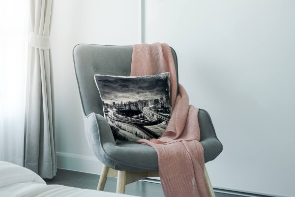Paul Sinus Art Urban und City, schwarz, weiß, Shanghai, Nacht Deko Kissen 40x40cm für Couch Sofa Lounge Zierkissen Exklusive Angebote