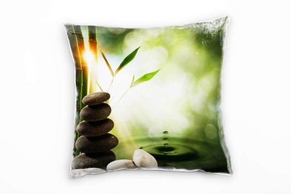 Paul Sinus Art Natur, grün, braun, Bambus, Steine, spirituell Deko Kissen 40x40cm für Couch Sofa Lounge Zierkissen