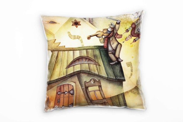 Paul Sinus Art Abstrakt, braun, gemalt, Geigenspieler auf dem Dach Deko Kissen 40x40cm für Couch Sofa Lounge Zierki