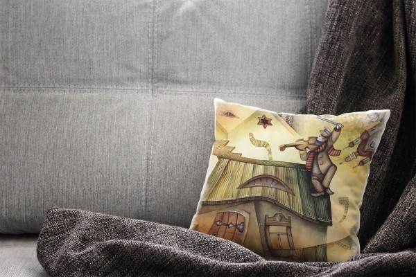 Paul Sinus Art Abstrakt, braun, gemalt, Geigenspieler auf dem Dach Deko Kissen 40x40cm für Couch Sofa Lounge Zierki Bestseller
