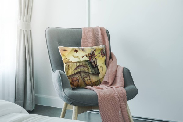 Paul Sinus Art Abstrakt, braun, gemalt, Geigenspieler auf dem Dach Deko Kissen 40x40cm für Couch Sofa Lounge Zierki Bestseller