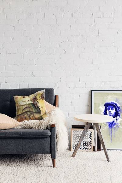 Paul Sinus Art Abstrakt, braun, gemalt, Geigenspieler auf dem Dach Deko Kissen 40x40cm für Couch Sofa Lounge Zierki Bestseller