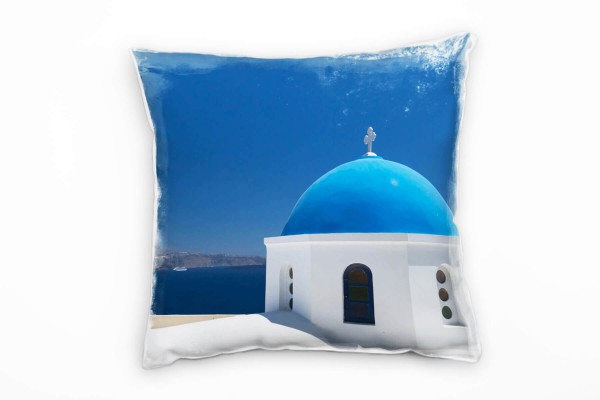 Paul Sinus Art City, blau, weiß, Santorini, Griechenland Deko Kissen 40x40cm für Couch Sofa Lounge Zierkissen