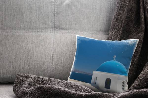 Paul Sinus Art City, blau, weiß, Santorini, Griechenland Deko Kissen 40x40cm für Couch Sofa Lounge Zierkissen Saisonale Angebote