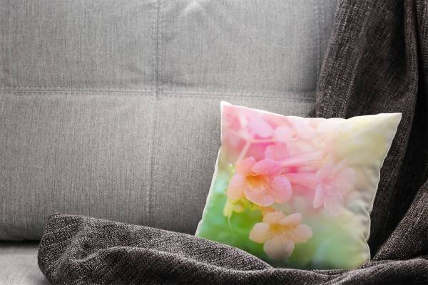 Paul Sinus Art Blumen, rosa, gelb, grün, Pastellfarben, Unscharf Deko Kissen 40x40cm für Couch Sofa Lounge Zierkiss Räumungsverkauf