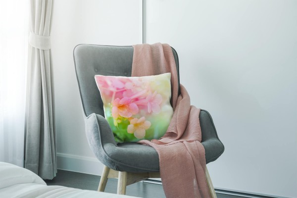 Paul Sinus Art Blumen, rosa, gelb, grün, Pastellfarben, Unscharf Deko Kissen 40x40cm für Couch Sofa Lounge Zierkiss Räumungsverkauf