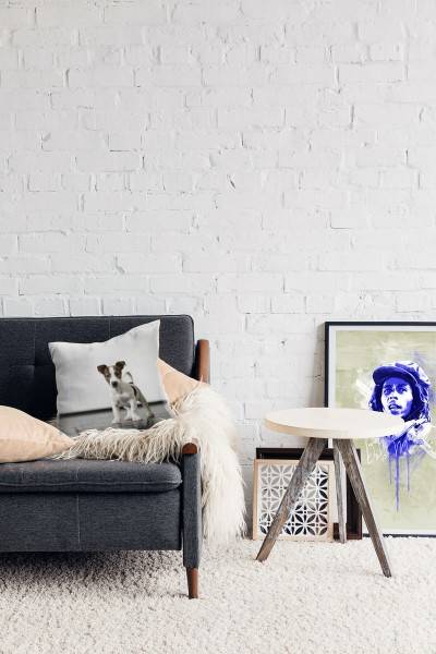 Paul Sinus Art Tiere, grau, braun, weiß, kleiner Wachhund Deko Kissen 40x40cm für Couch Sofa Lounge Zierkissen Kauf eins, bekomm eins gratis