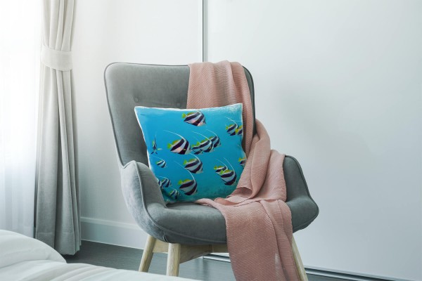 Paul Sinus Art Tiere, Meer, blau, gelb, weiß, schwarz, Fische Deko Kissen 40x40cm für Couch Sofa Lounge Zierkissen Sonderangebote