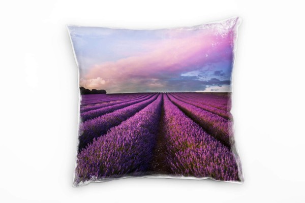 Paul Sinus Art Blumen, Landschaft, lila, rosa, Sommer, Lavendelfeld Deko Kissen 40x40cm für Couch Sofa Lounge Zierk
