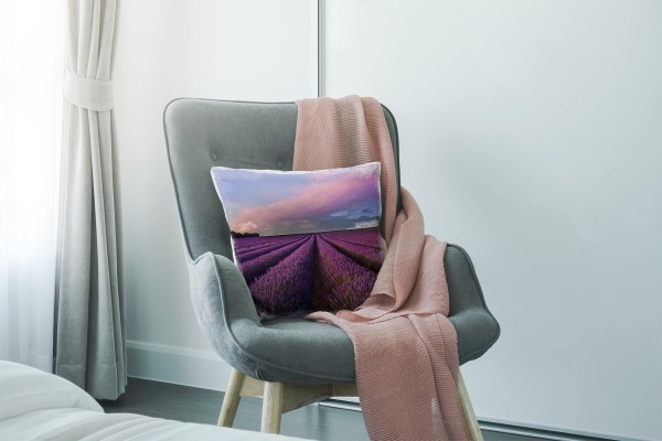 Paul Sinus Art Blumen, Landschaft, lila, rosa, Sommer, Lavendelfeld Deko Kissen 40x40cm für Couch Sofa Lounge Zierk VIP-Rabatte