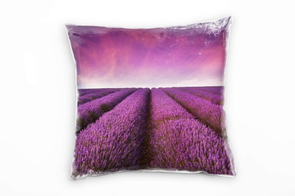 Paul Sinus Art Blumen, Landschaft, lila, rosa, Sommer, Lavendelfeld Deko Kissen 40x40cm für Couch Sofa Lounge Zierk