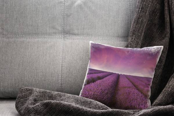 Paul Sinus Art Blumen, Landschaft, lila, rosa, Sommer, Lavendelfeld Deko Kissen 40x40cm für Couch Sofa Lounge Zierk Tiefpreis