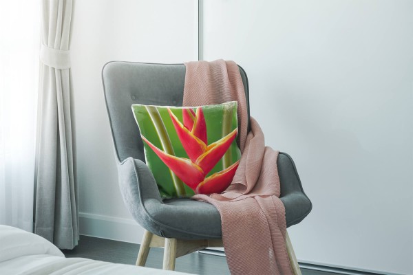 Paul Sinus Art Macro, Blumen, rot, grün, Helikonia Deko Kissen 40x40cm für Couch Sofa Lounge Zierkissen Wochenangebot