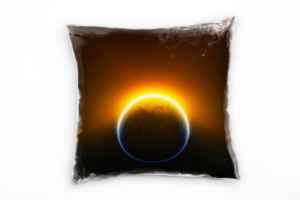 Paul Sinus Art Abstrakt, orange, schwarz, blau, Erde, Universum Deko Kissen 40x40cm für Couch Sofa Lounge Zierkisse