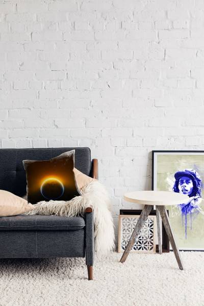 Paul Sinus Art Abstrakt, orange, schwarz, blau, Erde, Universum Deko Kissen 40x40cm für Couch Sofa Lounge Zierkisse Letzte 3 Tage