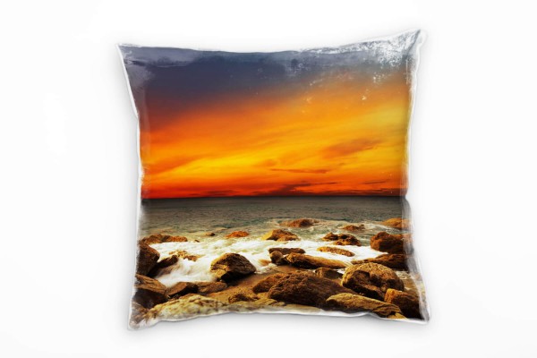 Paul Sinus Art Strand und Meer, orange, braun, Sonnenuntergang Deko Kissen 40x40cm für Couch Sofa Lounge Zierkissen