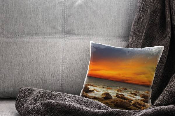 Paul Sinus Art Strand und Meer, orange, braun, Sonnenuntergang Deko Kissen 40x40cm für Couch Sofa Lounge Zierkissen JETZT KAUFEN