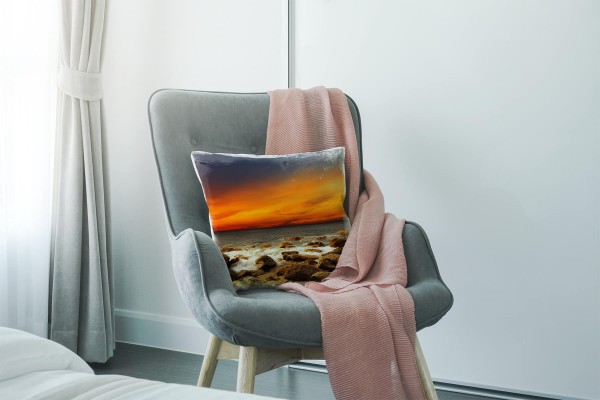 Paul Sinus Art Strand und Meer, orange, braun, Sonnenuntergang Deko Kissen 40x40cm für Couch Sofa Lounge Zierkissen JETZT KAUFEN