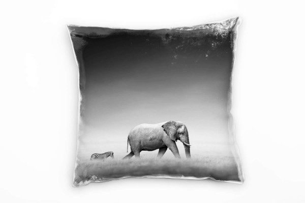Paul Sinus Art Tiere, schwarz, weiß, Elefant und Zebra Deko Kissen 40x40cm für Couch Sofa Lounge Zierkissen