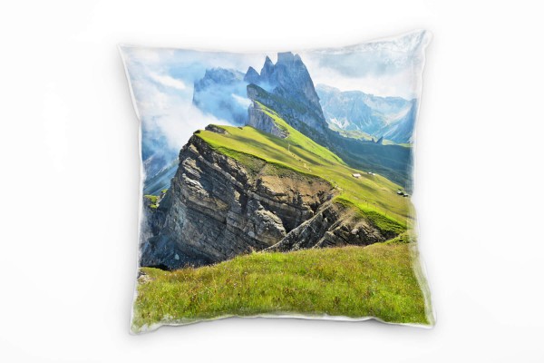 Paul Sinus Art Landschaft, blau, grün, Alpen, Italien Deko Kissen 40x40cm für Couch Sofa Lounge Zierkissen