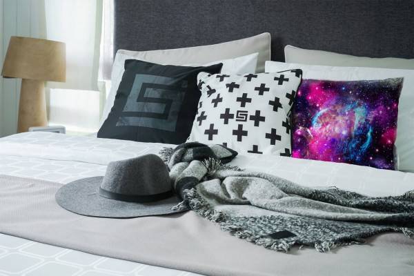 Paul Sinus Art Abstrakt, pink, blau, schwarz, Universum Deko Kissen 40x40cm für Couch Sofa Lounge Zierkissen Bis zu 50% Rabatt