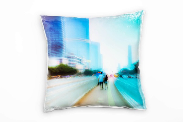Paul Sinus Art Urban, blau, rosa, abstrakt, Unscharf, Menschen Deko Kissen 40x40cm für Couch Sofa Lounge Zierkissen