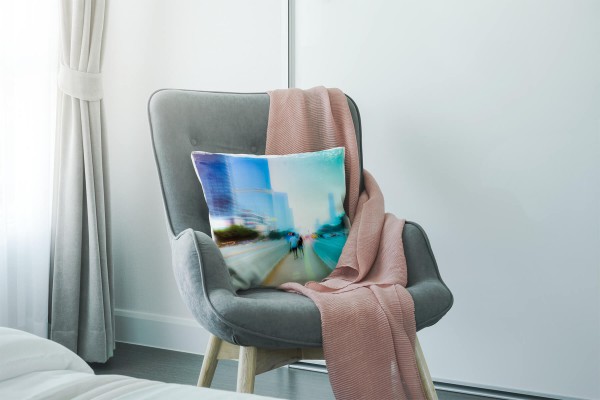Paul Sinus Art Urban, blau, rosa, abstrakt, Unscharf, Menschen Deko Kissen 40x40cm für Couch Sofa Lounge Zierkissen Bis zu 60% Rabatt