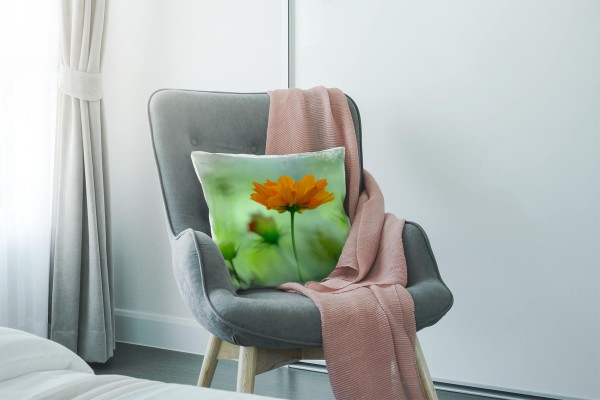 Paul Sinus Art Blumen, grün, orange, Blüte, unscharfer Hintergrund Deko Kissen 40x40cm für Couch Sofa Lounge Zierki Bis zu 65% Rabatt
