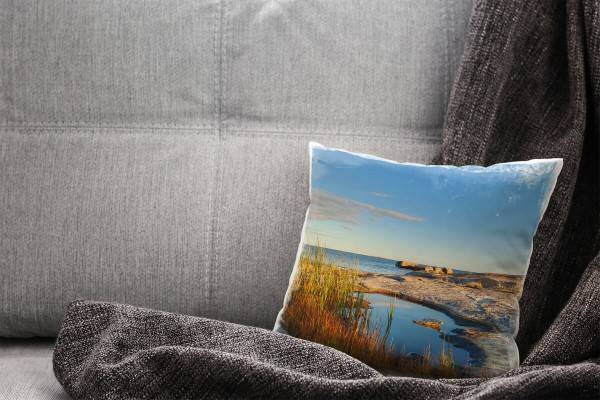 Paul Sinus Art Landschaft, blau, grün, Schweden, Sonnenuntergang Deko Kissen 40x40cm für Couch Sofa Lounge Zierki Nur für heute