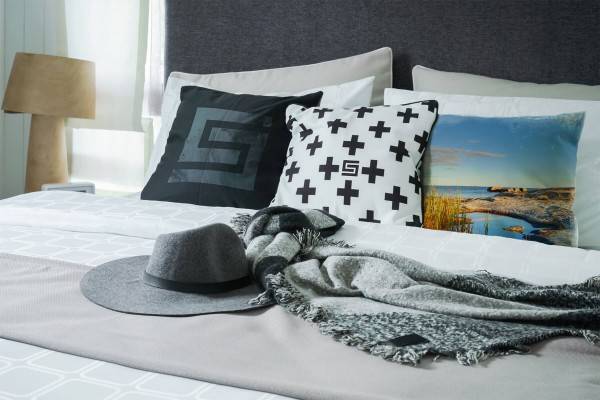 Paul Sinus Art Landschaft, blau, grün, Schweden, Sonnenuntergang Deko Kissen 40x40cm für Couch Sofa Lounge Zierki Nur für heute
