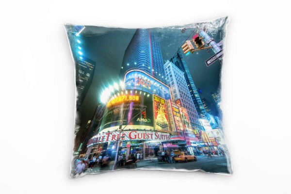 Paul Sinus Art Urban und City, bunt, New York, Times Square, Nachtleben Deko Kissen 40x40cm für Couch Sofa Lounge Z