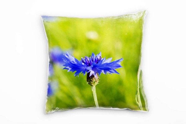 Paul Sinus Art Blumen, grün, blau, Kornblume Deko Kissen 40x40cm für Couch Sofa Lounge Zierkissen