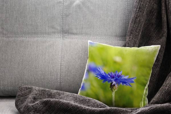 Paul Sinus Art Blumen, grün, blau, Kornblume Deko Kissen 40x40cm für Couch Sofa Lounge Zierkissen Vierteljährliche Förderung