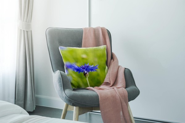 Paul Sinus Art Blumen, grün, blau, Kornblume Deko Kissen 40x40cm für Couch Sofa Lounge Zierkissen Vierteljährliche Förderung