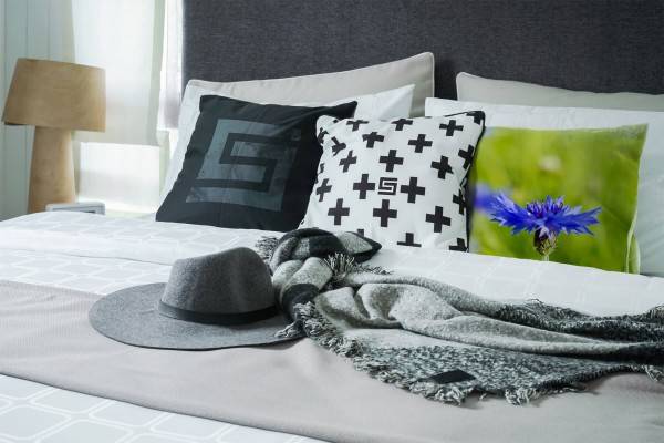 Paul Sinus Art Blumen, grün, blau, Kornblume Deko Kissen 40x40cm für Couch Sofa Lounge Zierkissen Vierteljährliche Förderung