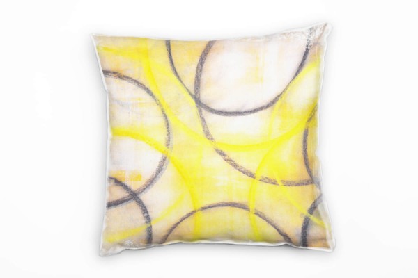 Paul Sinus Art Abstrakt, gelb, grau, Kreise, gemalt Deko Kissen 40x40cm für Couch Sofa Lounge Zierkissen