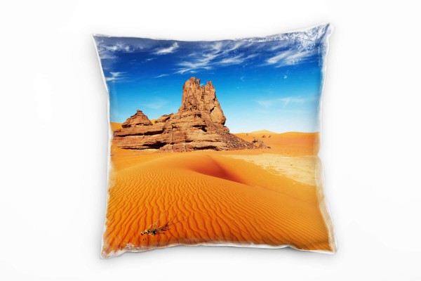 Paul Sinus Art Wüste, blau, orange, Felsen, Dünen Deko Kissen 40x40cm für Couch Sofa Lounge Zierkissen