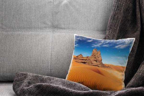Paul Sinus Art Wüste, blau, orange, Felsen, Dünen Deko Kissen 40x40cm für Couch Sofa Lounge Zierkissen Super Rabatt