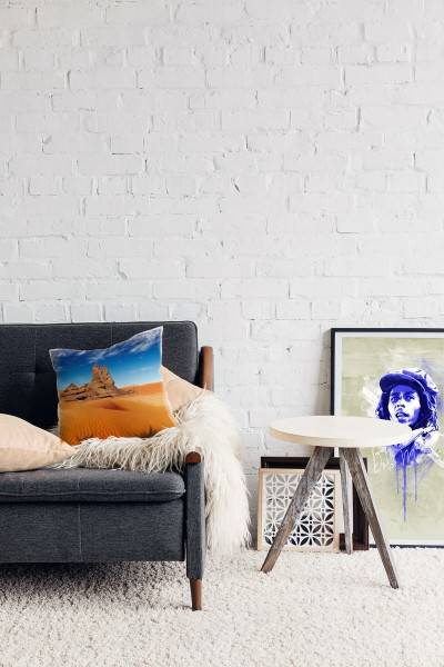 Paul Sinus Art Wüste, blau, orange, Felsen, Dünen Deko Kissen 40x40cm für Couch Sofa Lounge Zierkissen Super Rabatt