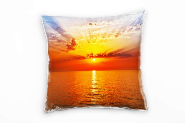 Paul Sinus Art Meer, blau, orange, Sonnenuntergang Deko Kissen 40x40cm für Couch Sofa Lounge Zierkissen