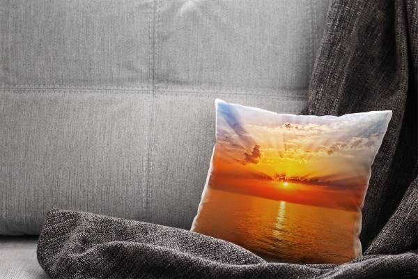 Paul Sinus Art Meer, blau, orange, Sonnenuntergang Deko Kissen 40x40cm für Couch Sofa Lounge Zierkissen 50% Rabatt mit kostenlosem Versand