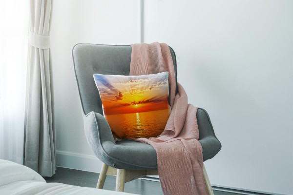 Paul Sinus Art Meer, blau, orange, Sonnenuntergang Deko Kissen 40x40cm für Couch Sofa Lounge Zierkissen 50% Rabatt mit kostenlosem Versand