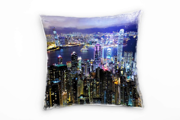 Paul Sinus Art Urban und City, bunt, Hongkong, Nacht, Hochhäuser Deko Kissen 40x40cm für Couch Sofa Lounge Zierkiss