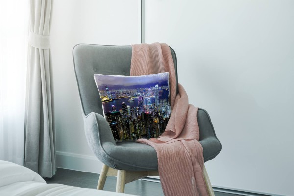 Paul Sinus Art Urban und City, bunt, Hongkong, Nacht, Hochhäuser Deko Kissen 40x40cm für Couch Sofa Lounge Zierkiss Kostenloser Versand international
