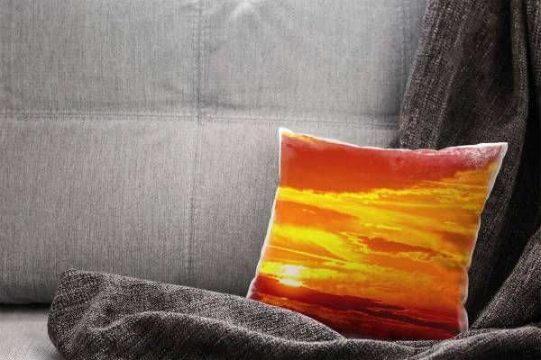 Paul Sinus Art Landschaft, orange, rot, Sonnenuntergang Deko Kissen 40x40cm für Couch Sofa Lounge Zierkissen Fabrikladen