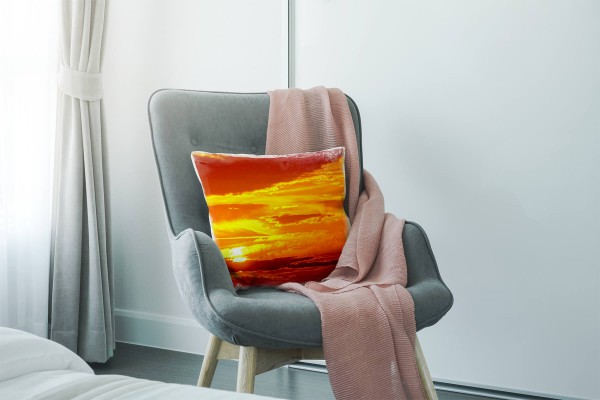 Paul Sinus Art Landschaft, orange, rot, Sonnenuntergang Deko Kissen 40x40cm für Couch Sofa Lounge Zierkissen Fabrikladen